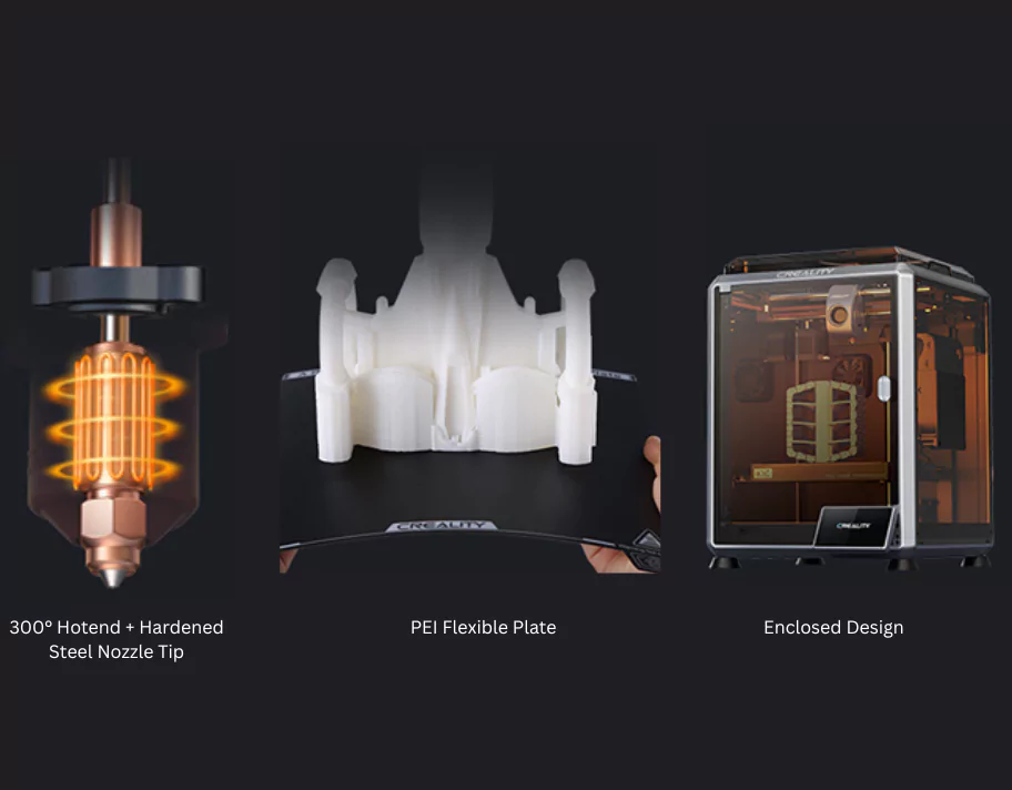 Creality K1C 3D Printer supports a wide range of filaments