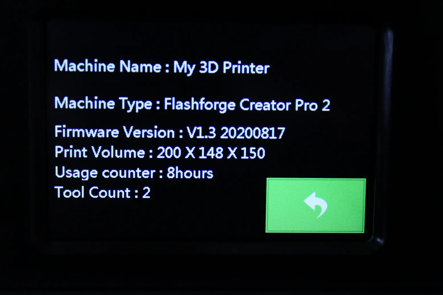 FlashForge Creator 2 pro touchscreen Interface-2