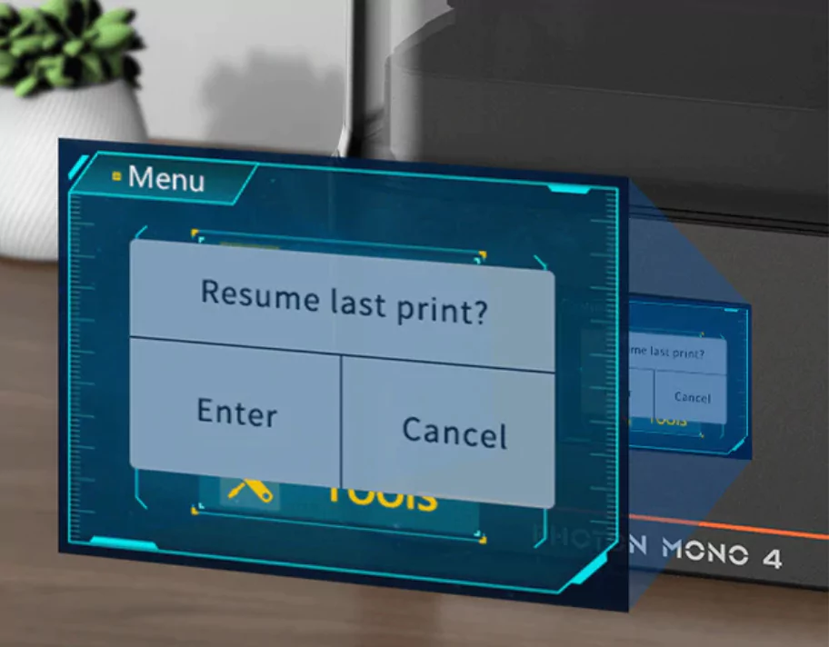 Anycubic Photon Mono 4 Resin 3D Printer features a Smart Resume Function