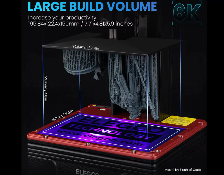 Elegoo Mars 4 Max MSLA Resin 3D Printer with 6K Mono LCD comes with Large Build Volume